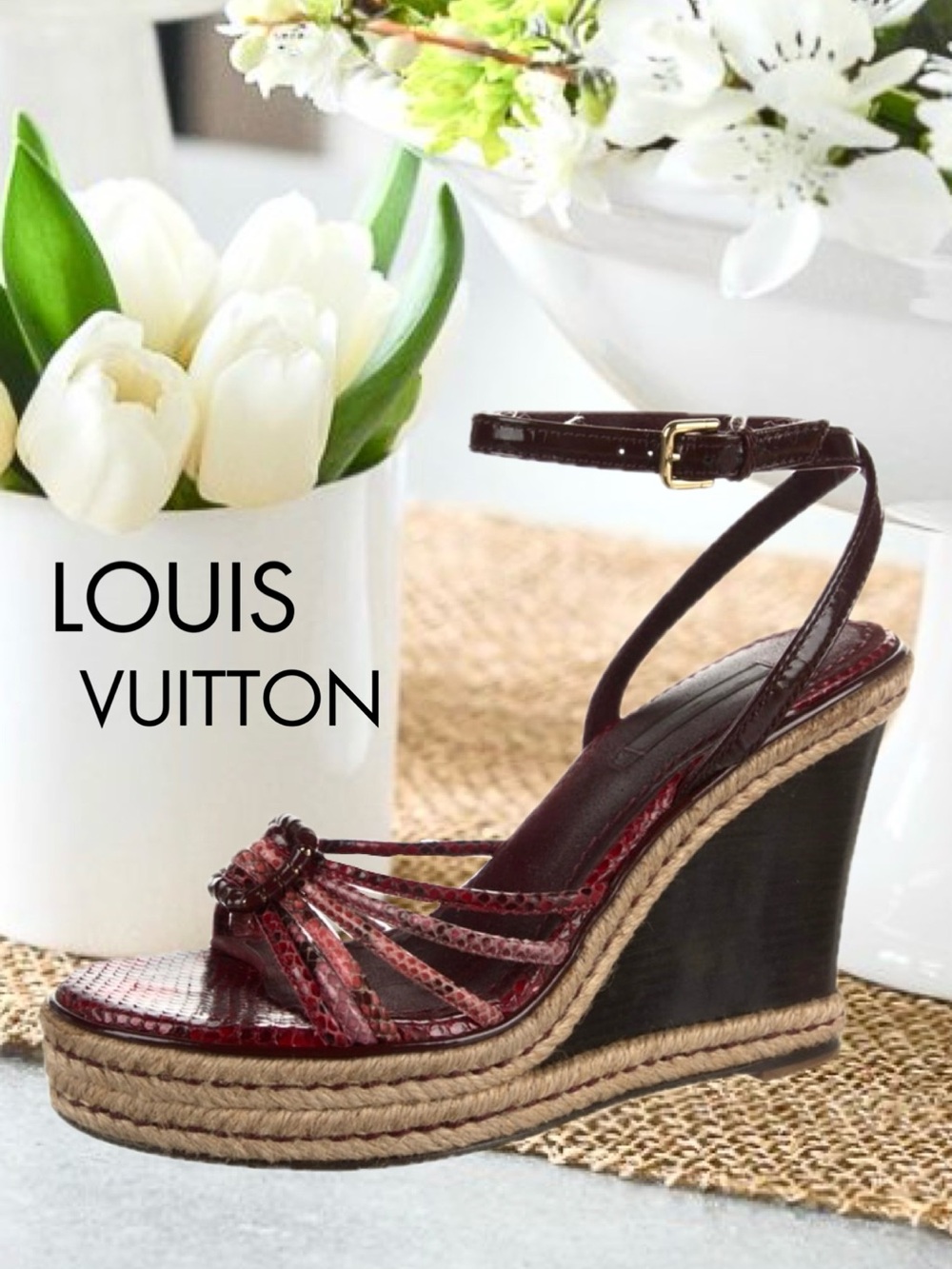 AUTHENTIC LOUIS VUITTON PYTHON WEDGE SANDALS